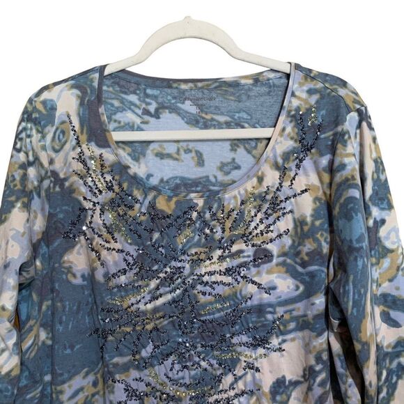 Coldwater Creek Plus Size 1X 18 Multicolor Boho Printed Embellished Blouse - Picture 2 of 7
